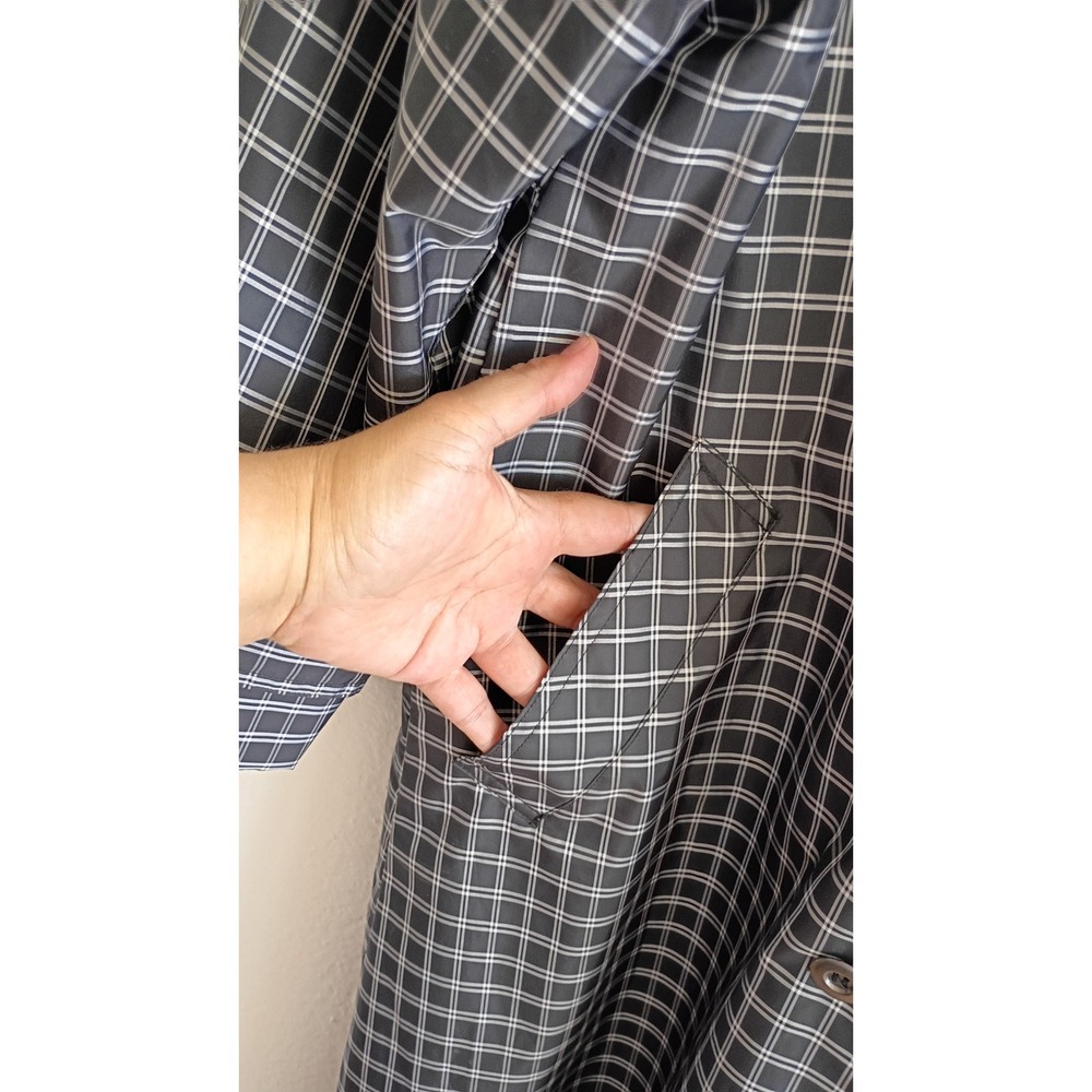 J.G. Hook Vintage Plaid Trench Coat Black White Double Breasted Rain Jacket 10 - Picture 7 of 7